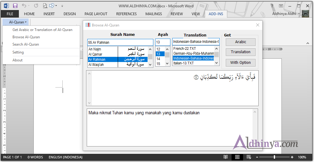 Download Quran in Ms Word Support 2013 dan 2016 Terbaru