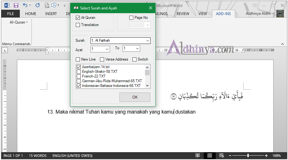 Download Quran in Ms Word Support 2013 dan 2016 Terbaru