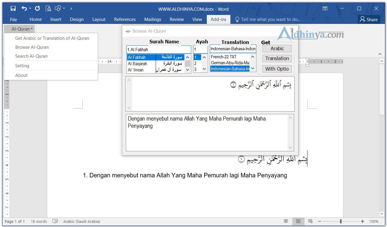 Download Quran in Word 2003, 2007, 2010, 2013, 2016 Terbaru